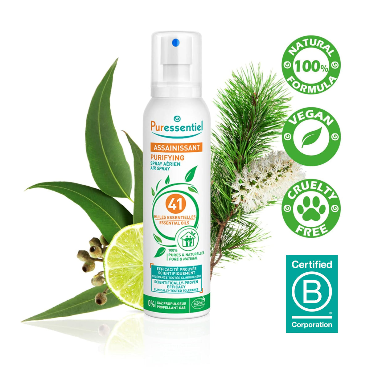 Puressentiel Purifying Air Spray - 41 Essential Oils - Home, Car & Textile Air Purifier & Freshener, Odor Elimiator - 100% Natural Origins - 200ml