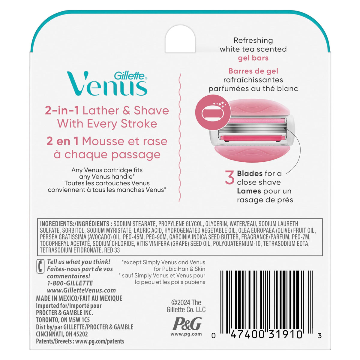 Gillette Venus ComfortGlide Womens Razor Blade Refills, 6 Count, White Tea Scented Gel Bar Protects Against Skin Irritation (Pack of 1)