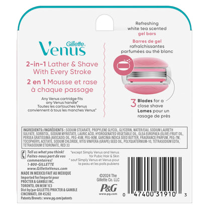 Gillette Venus ComfortGlide Womens Razor Blade Refills, 6 Count, White Tea Scented Gel Bar Protects Against Skin Irritation (Pack of 1)