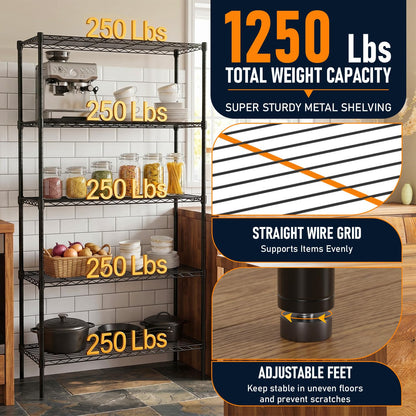 FDW Storage Shelves,Wire Shelving Unit Metal Shelves Heavy Duty Layer Rack Storage Rack Adjustable Utility (Black, 36"x 14"x 72") FDW