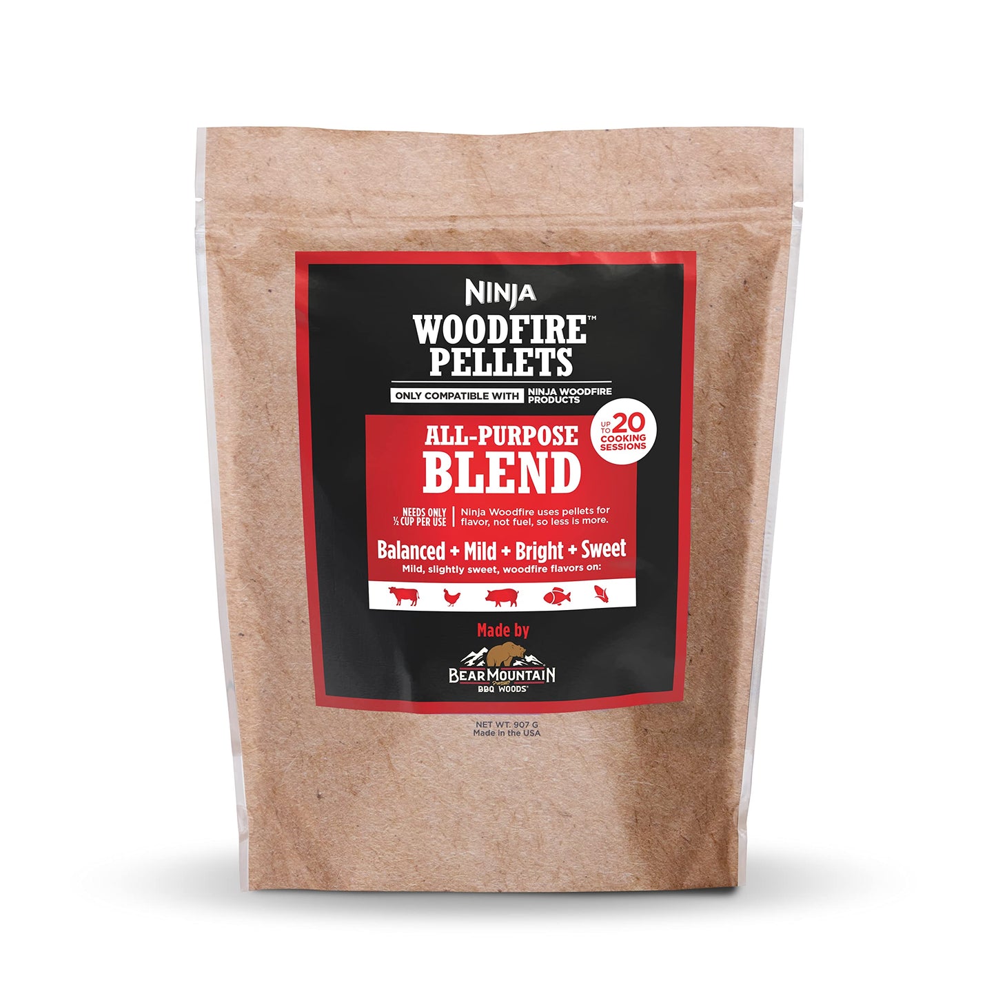 Ninja Woodfire Pellets, All Purpose, 2-lb/0.9kg Bag, Real Wood Ninja
