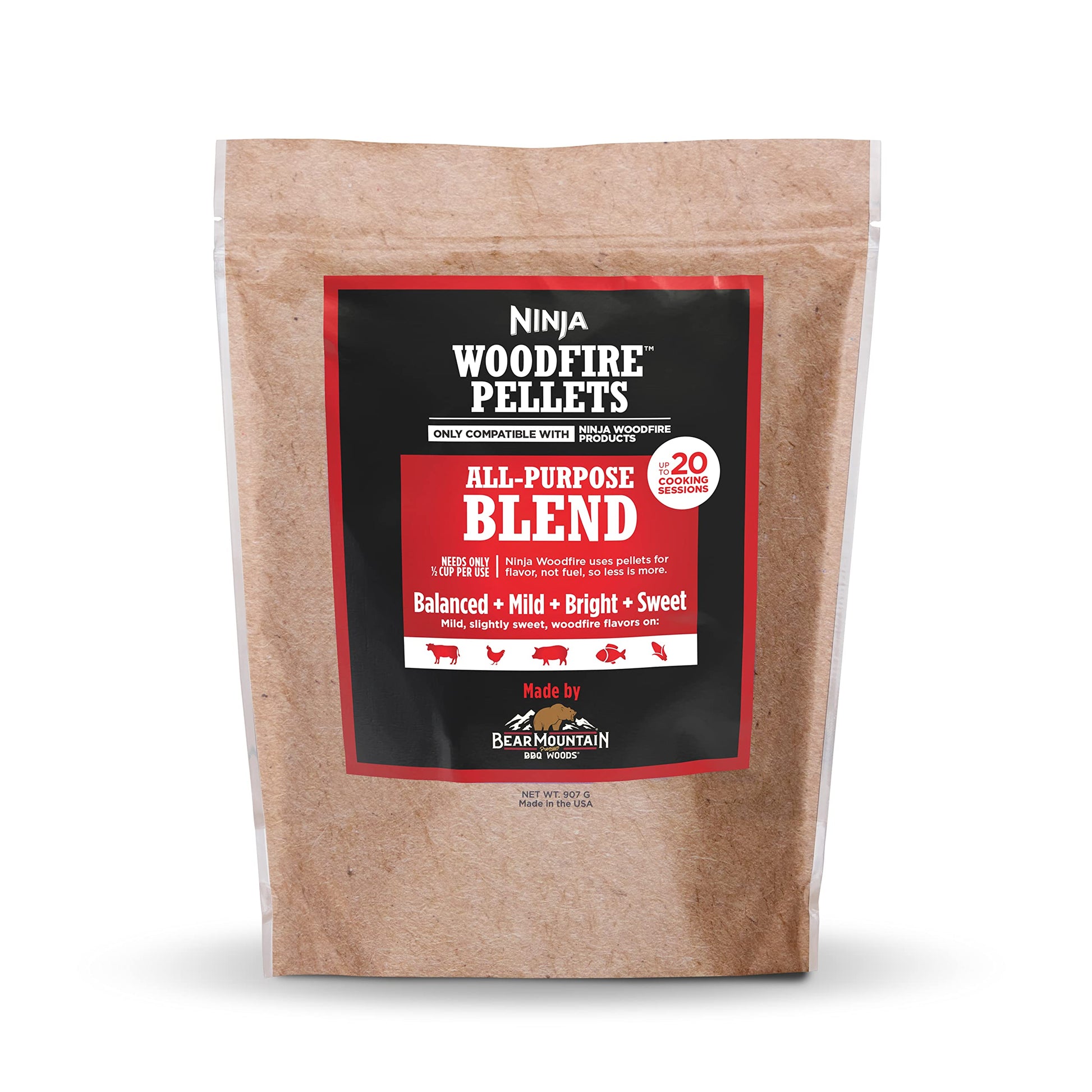 Ninja Woodfire Pellets, All Purpose, 2-lb/0.9kg Bag, Real Wood Ninja