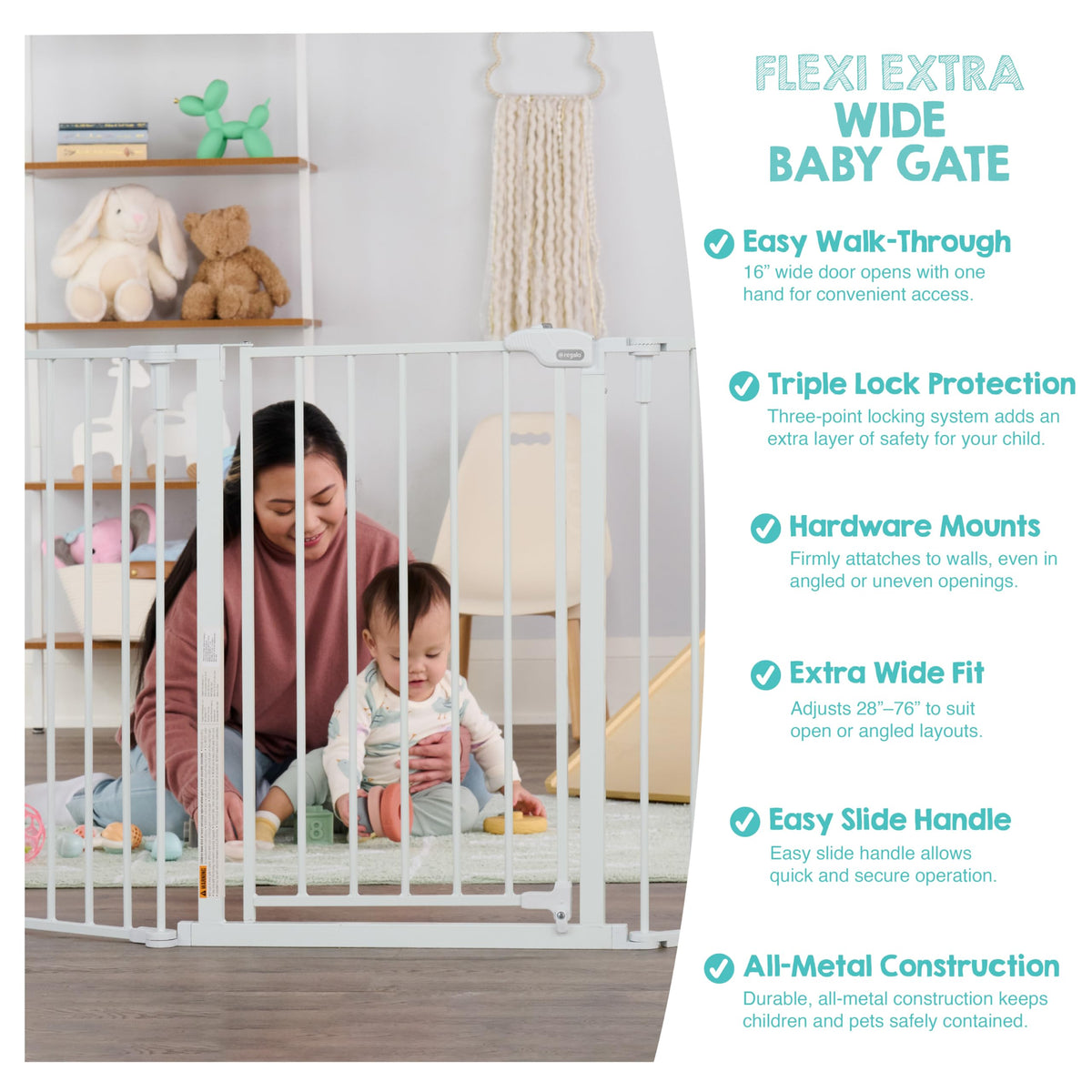 Regalo 76 Inch Super Wide Configurable Baby Gate, Includes 4 Pack of Wall Mounts and Hardware