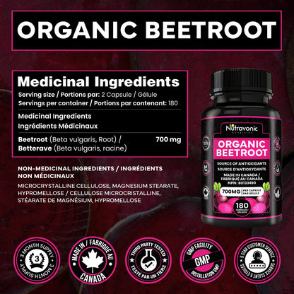 *BONUS SIZE* 180 Capsules of High Potency Organic Beetroot Capsules | 1,400mg per serving (700mg per capsule x2) Canadian Made Beet Root Powder | Antioxidant Support | Support Active Energy Lifestyle | A Natural Super Food | Quality Assured - Available at All In One Marketplace Canada