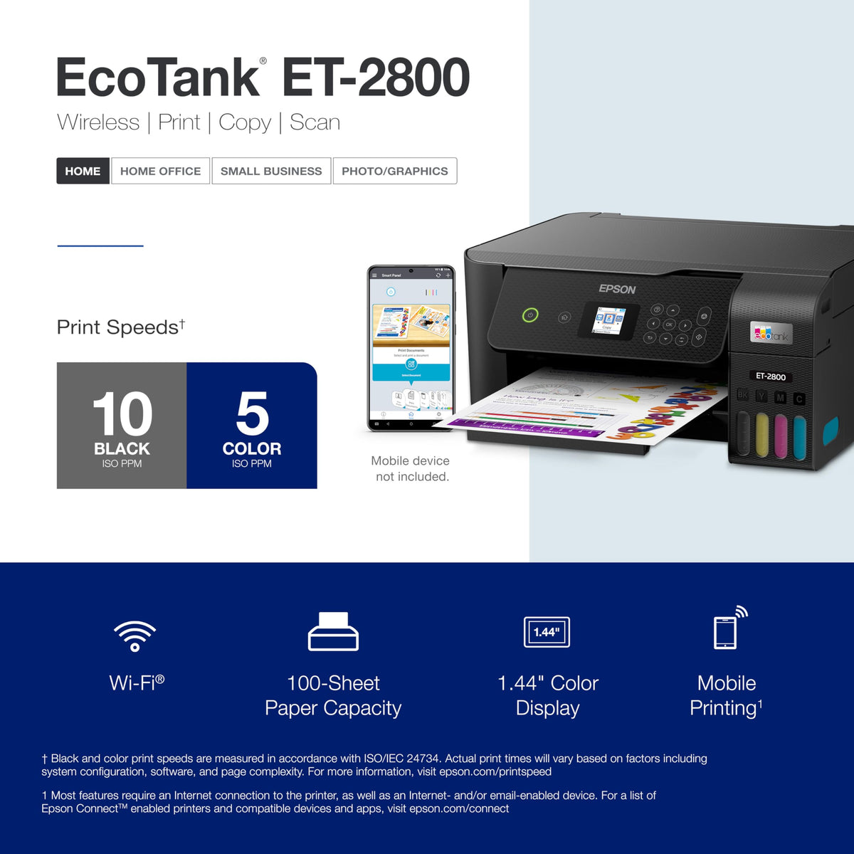 Epson EcoTank ET-2800 Wireless Color All-in-One Supertank Printer - Black