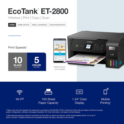 Epson EcoTank ET-2800 Wireless Color All-in-One Supertank Printer - Black