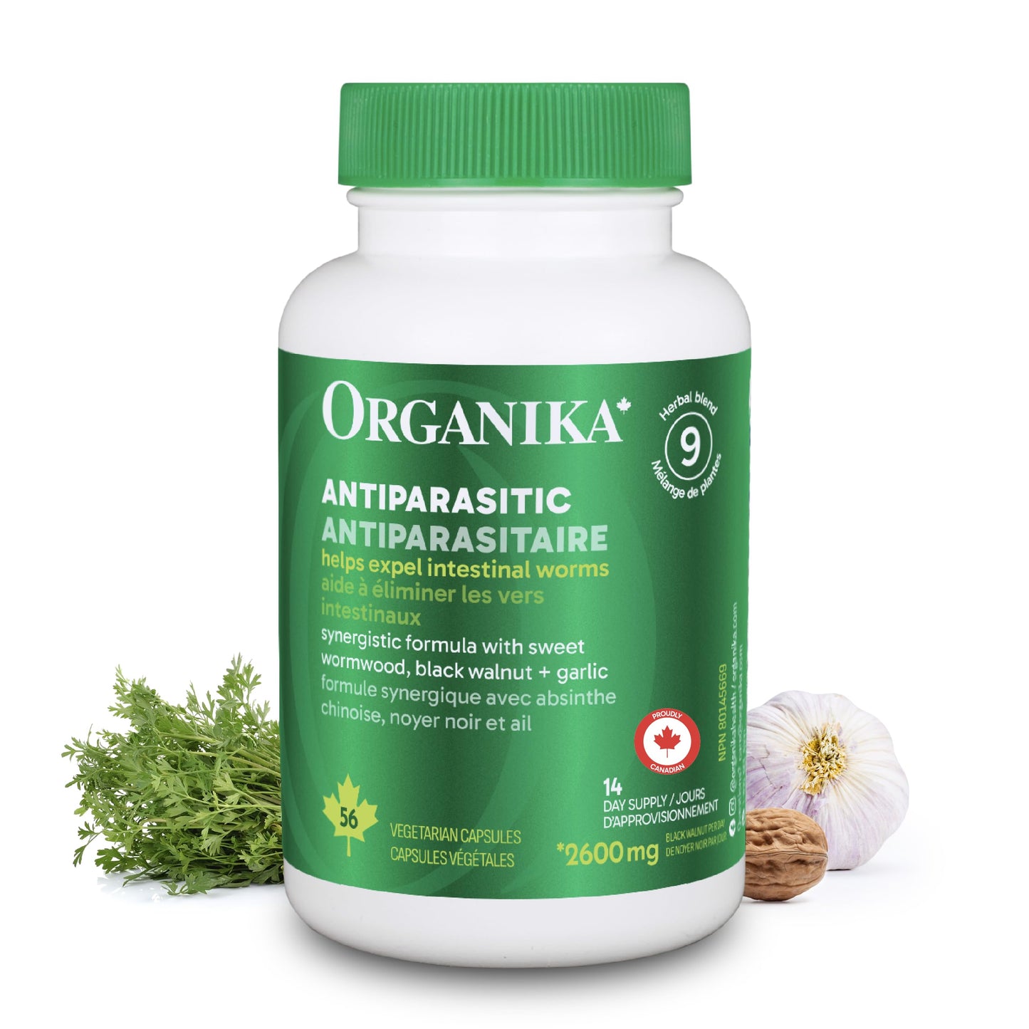 Organika Antiparasitic Capsules with Wormwood & Black Walnut Hull | Herbal Cleanse for Intestinal & Digestive Health | 7-Day Protocol | Traditional Botanical Formula | 56vcaps - Available at All In One Marketplace Canada