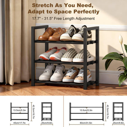 Roylvan 3-Tire Expandable Shoe Rack, 17"-31" Adjustable Stackable Free Standing Shoe Shelf Storage Fits 6-12 Pairs Shoes, Heavy Duty Reinforced Metal Shoes Organizer for Closet Entryway Doorway Dorm - Available at All In One Marketplace Canada