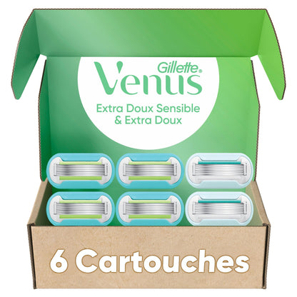 Gillette Venus Razor Blades Refill for Women, Extra Smooth + Extra Smooth Sensitive Razors Refill, 5-Blade Cartridges, 6 Refills