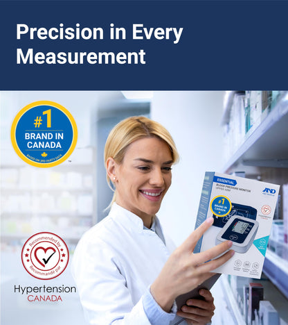 A&D Medical Blood Pressure Monitor for Home Use - UA-651CN - Upper Arm Precise BP Machine - Wide Range Cuff (8.6–16.5” / 22-42 cm) Easy To Use, One Click Operation, Adults, AA Batteries, 1-User - Available at All In One Marketplace Canada