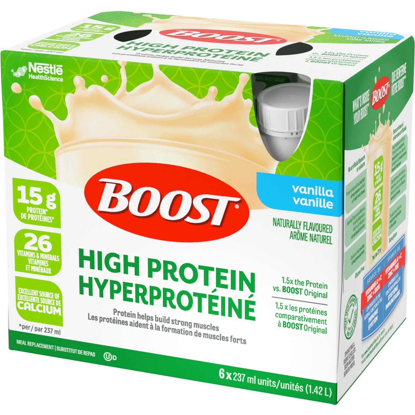 BOOST High Protein Vanilla Meal Replacement Drink, 15g Protein, 237ml Bottles, 6-Pack (4-Pack Case)