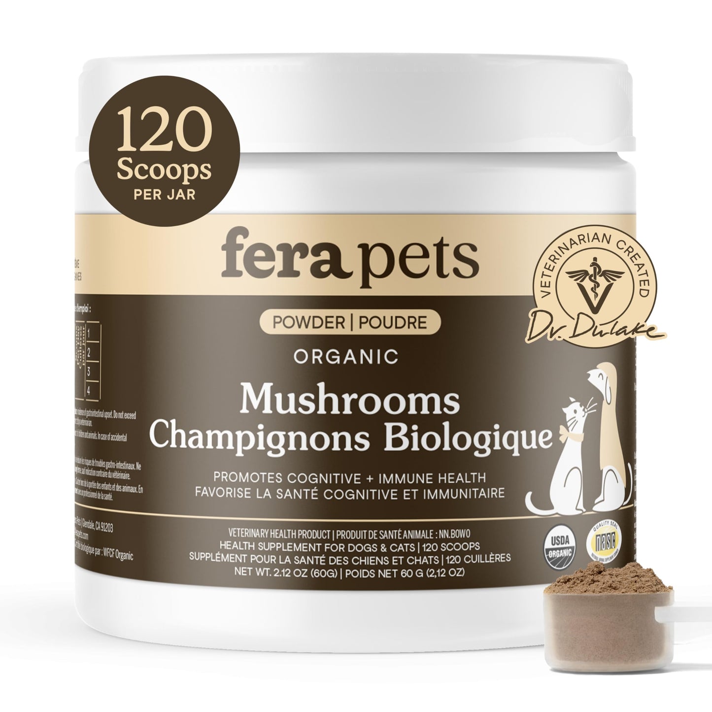 Fera Pets Turkey Tail Mushroom for Dogs & Cats - USDA Organic Supplement - Cognitive and Immune Support - Enhances Liver Function - Supports a Healthy Gut - Powder - 120 Scoops - Available at All In One Marketplace Canada