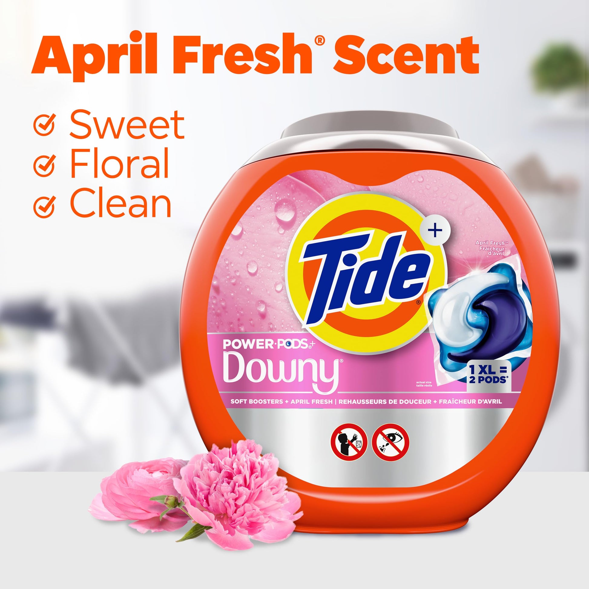 Tide Power PODs + Downy Laundry Detergent Pods, Soft Boosters + April Fresh, 63 Count Tide