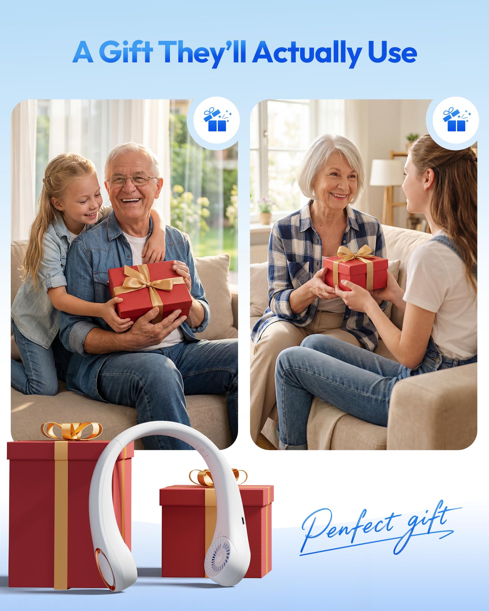 Gaiatop Portable Neck Fan Rechargeable, Hands-Free Cooling, 23.5hrs Runtime, Battery Powered Personal Fan Ventilateur de Cou, Summer Outdoor Travel Essentials, Birthday Gifts for Women Men Dad - Available at All In One Marketplace Canada