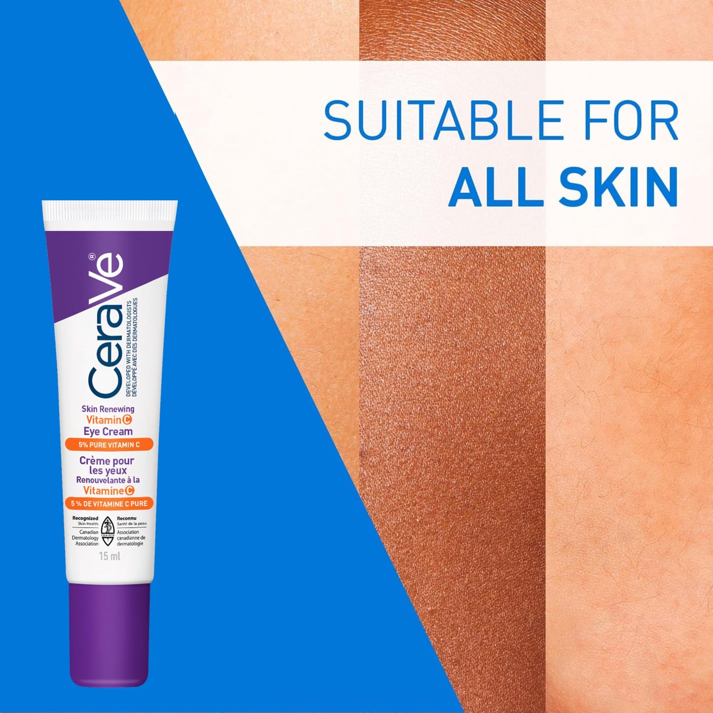 CeraVe Skin Renewing Vitamin C Eye Cream for Dark Circles & Fine Lines with 5% Pure Vitamin C, Hyaluronic Acid, & Caffeine, Hydrating & Brightening Anti-Aging Eye Treatment, Fragrance-Free, 15mL - Available at All In One Marketplace Canada