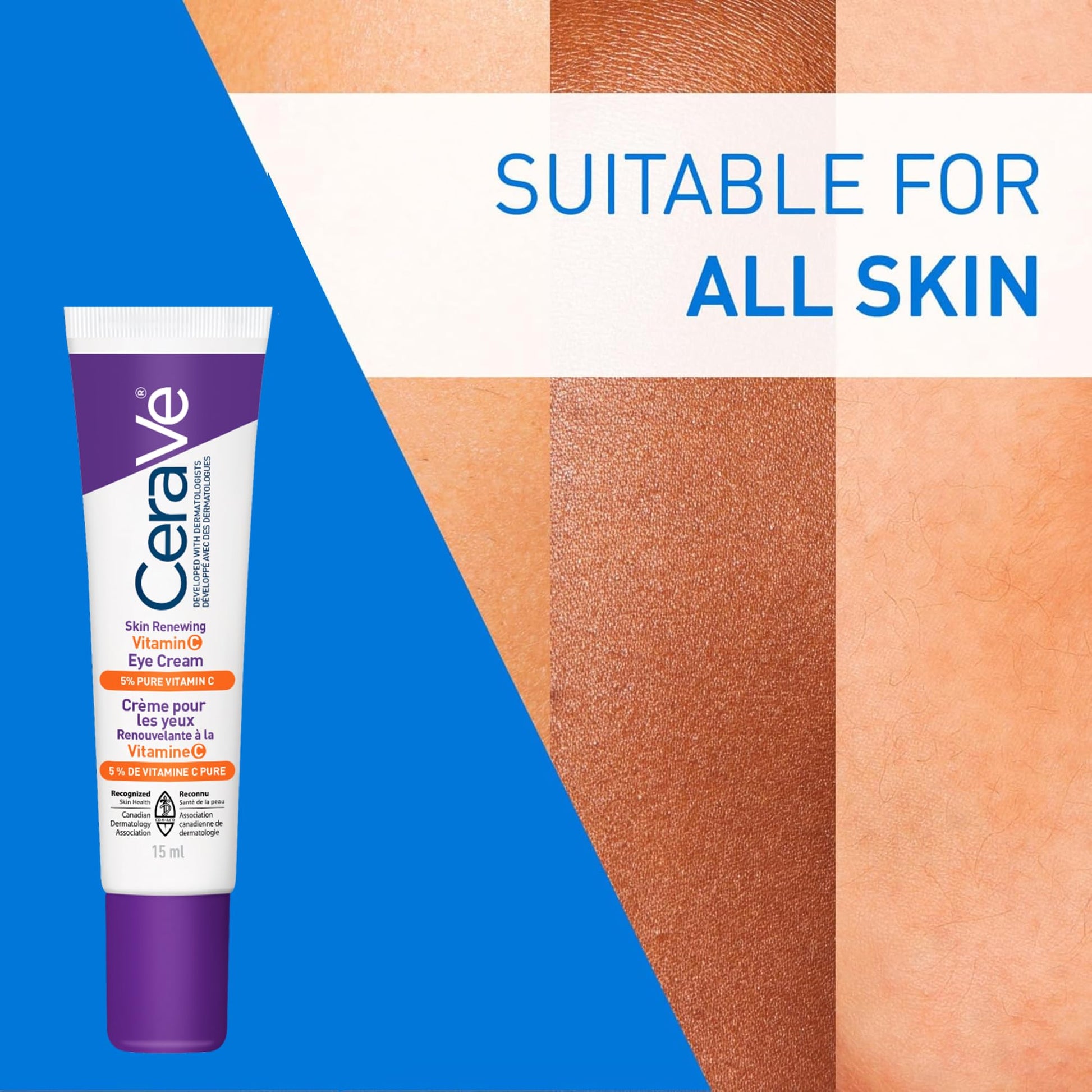 CeraVe Skin Renewing Vitamin C Eye Cream for Dark Circles & Fine Lines with 5% Pure Vitamin C, Hyaluronic Acid, & Caffeine, Hydrating & Brightening Anti-Aging Eye Treatment, Fragrance-Free, 15mL - Available at All In One Marketplace Canada