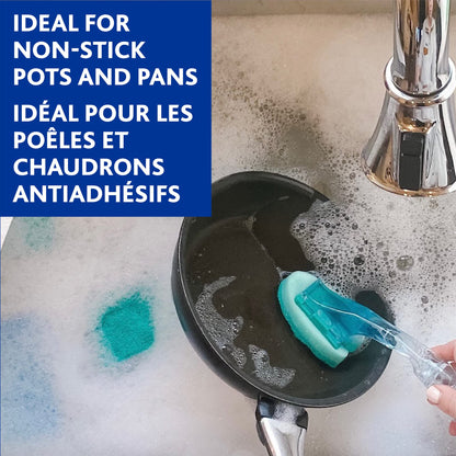 Vileda Scrunge Multi-Use Dishwand with 1 Extra Refill | Non-Scratch Dish Brush | Replaceable Scrubbing Sponge Head