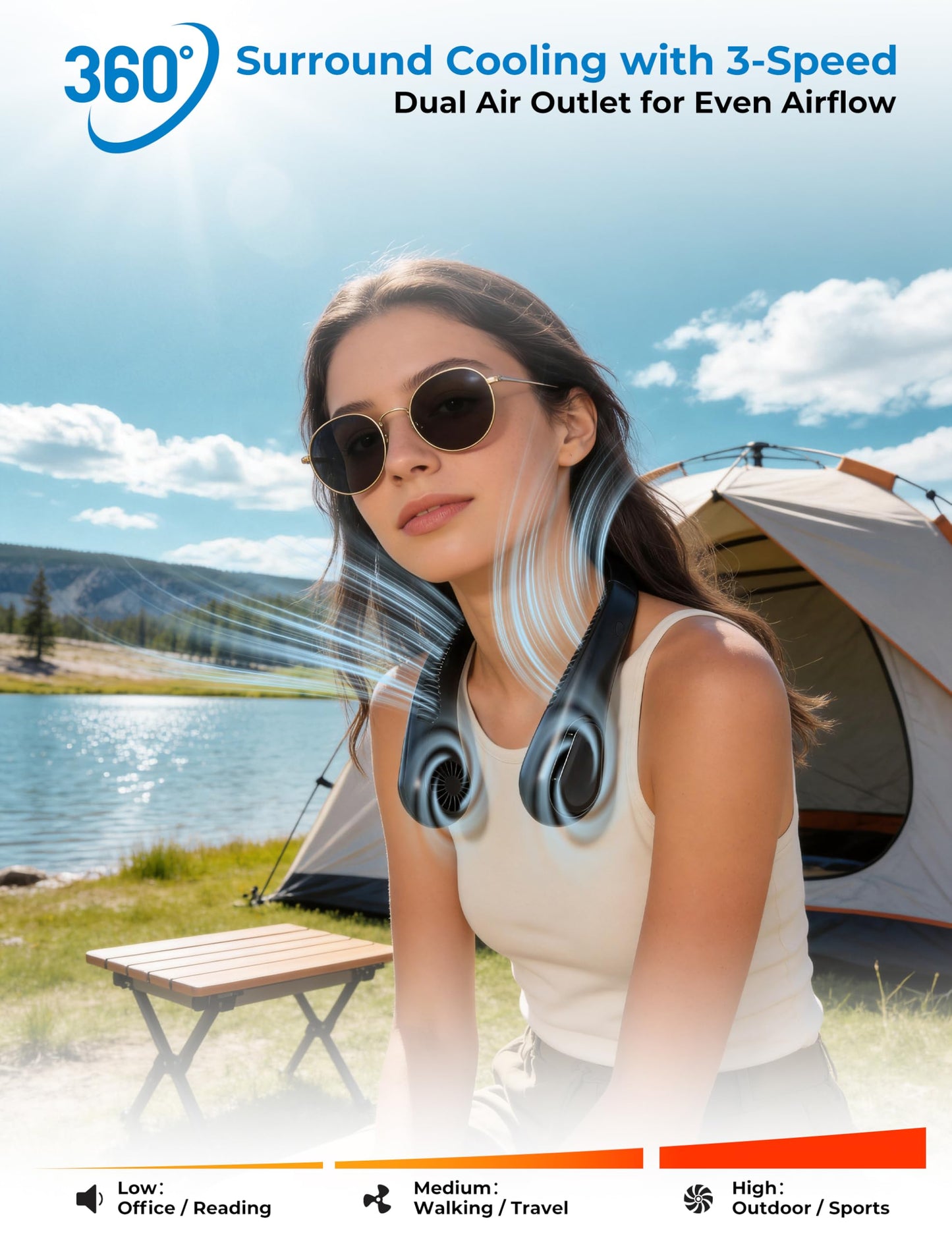 AMACOOL Bladeless Neck Fan Portable Personal Fan 5000mAh Rechargeable Battery Operated Wearable Fan for Women Men Outdoor Sport Travel Patio Garden Work Home Kitchen