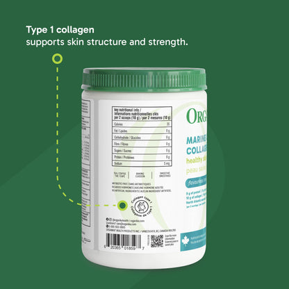 Organika Marine Collagen Powder – 10g Total Serving for Hair, Skin & Nails – Hydrolyzed Collagen Peptides Type 1 from Wild-Caught Fish, Tasteless, Canadian-Made – 250g - Available at All In One Marketplace Canada