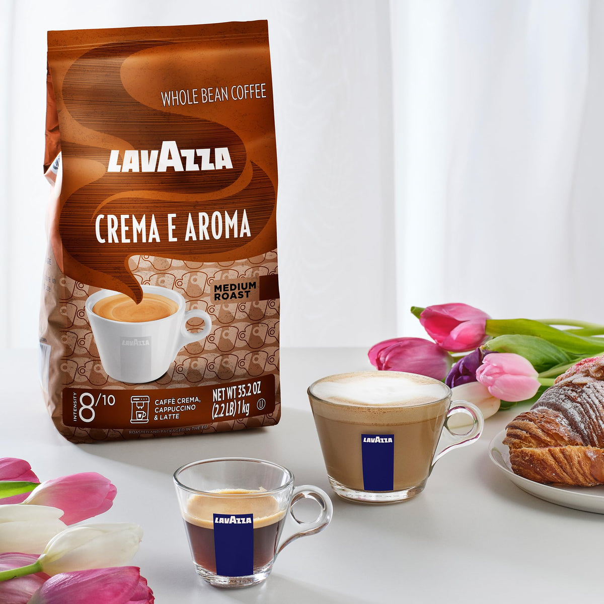 Lavazza Crema E Aroma Whole Bean Coffee Blend, Medium Roast, 1 kg Bag , Balanced medium roast with an intense, earthy flavor and long lasting crema, Non-GMO