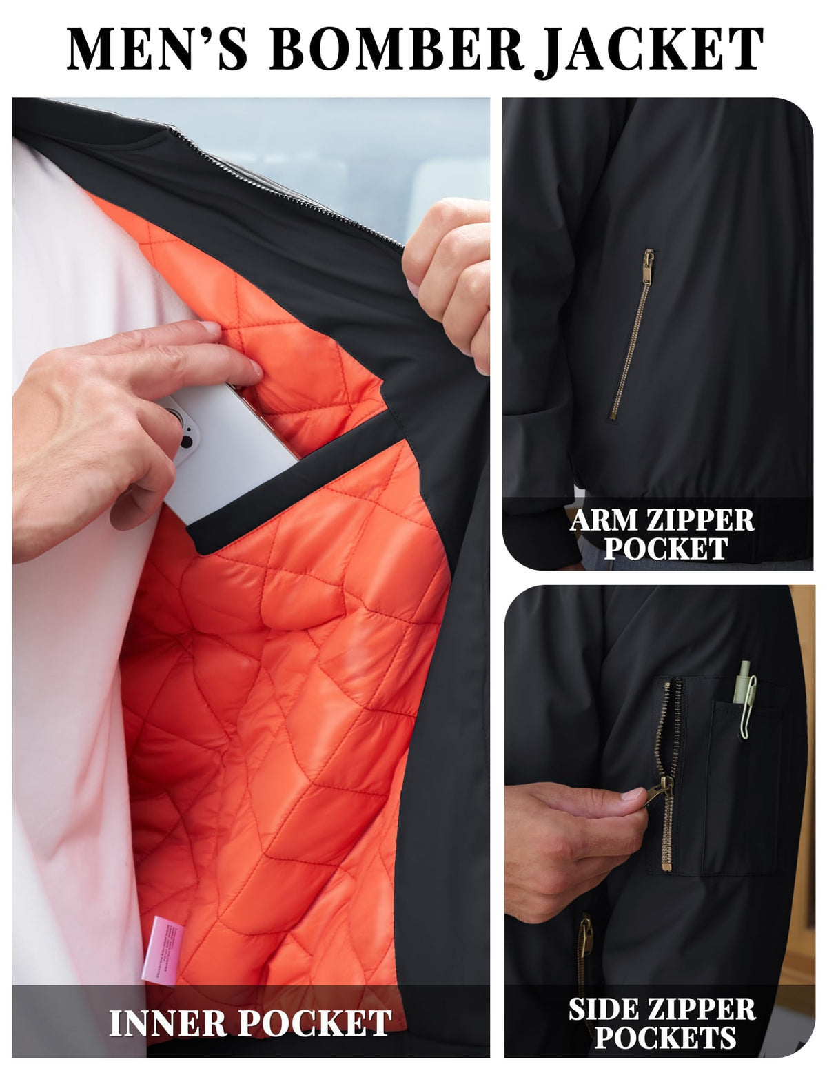 TACVASEN Men's Black Jacket Winter Warm Windproof Quilted Jacket Casual Outdoor Coat Full Zip Bomber Windbreaker for Men, XL 🍁 All In One Marketplace Canada