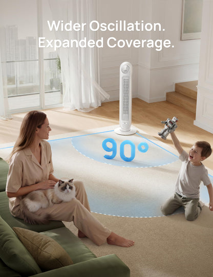 DREO Tower Fan for Bedroom, 25ft/s Velocity Quiet Floor Fan, 90° Oscillating Fans for Indoors with 4 Speeds, 4 Modes, 8H Timer, Standing Fans, Bladeless Fan, White, Nomad One (DR-HTF007) 🍁 All In One Marketplace Canada