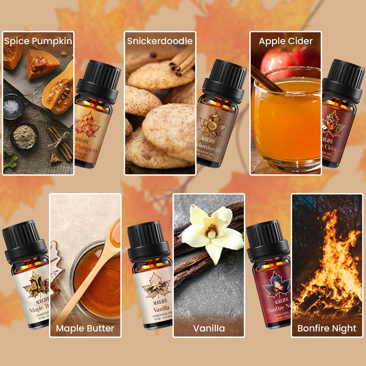 Auelife Fall Essential Oils Set for Diffusers for Home, 6x10ml Fall Scents 🍁 All In One Marketplace Canada