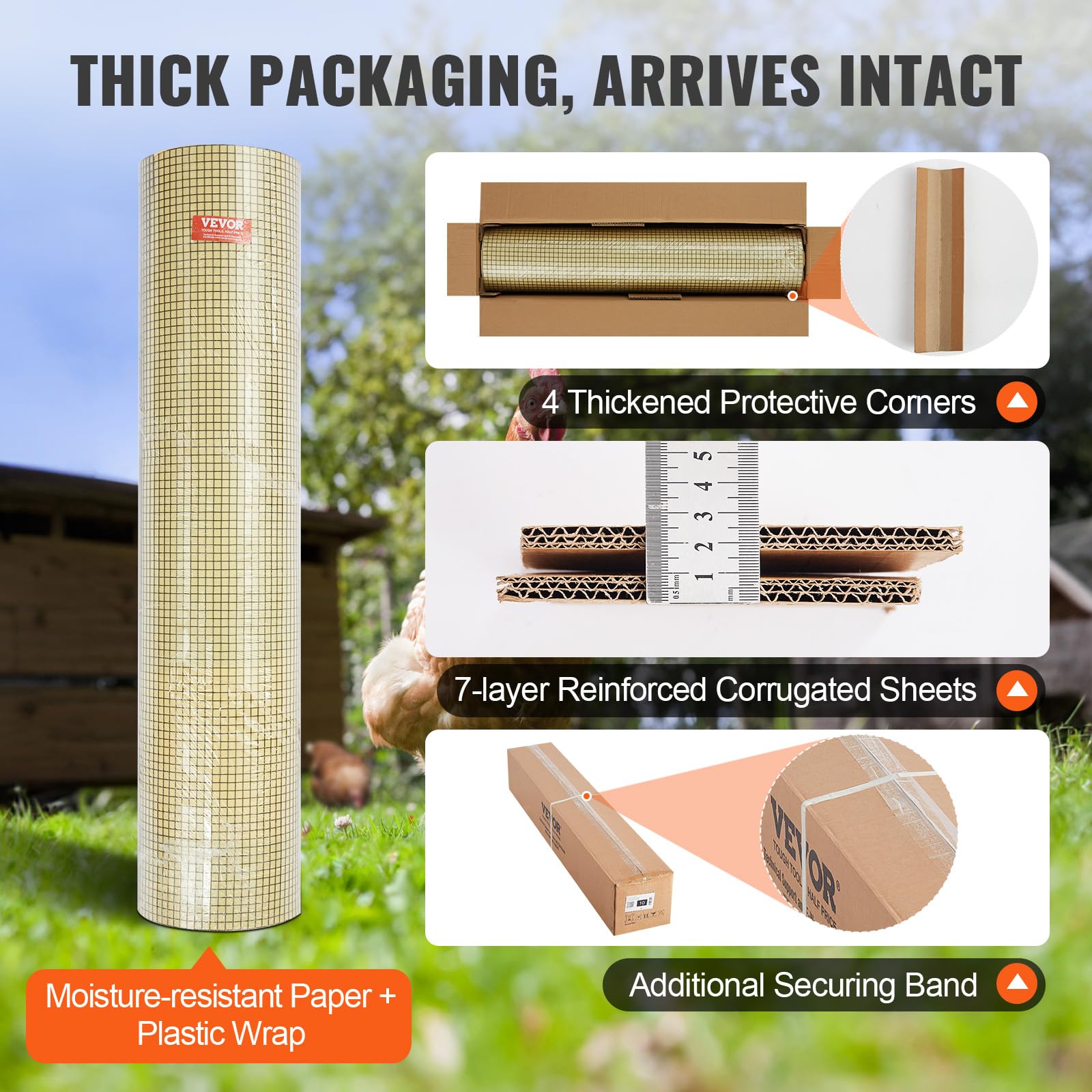 VEVOR Hardware Cloth, 48'' x 50' Galvanized Wire Mesh Roll, 19 Gauge Chicken Wire Fence Roll, Vinyl Coating Metal Wire Mesh for Chicken Coop Barrier, Rabbit Snake Fences, Poultry Enclosures VEVOR