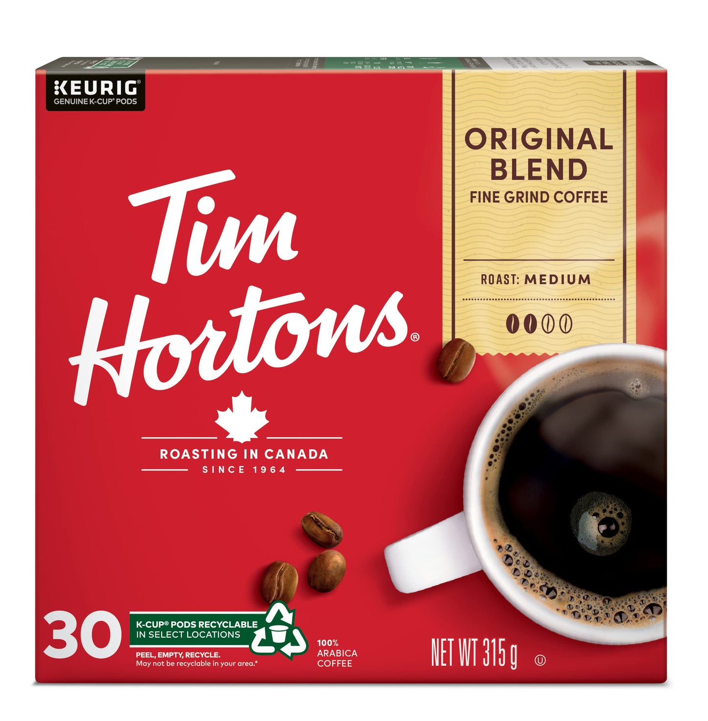 Tim Hortons Original Blend Medium Roast K-Cup Coffee Pods, 30 Count