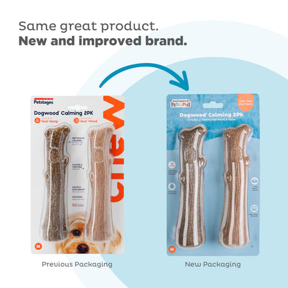 Outward Hound Dogwood Wood Durable Dog Chew Toys, Real Wood & Calming Hemp, 2-Pack, Medium Pupstages