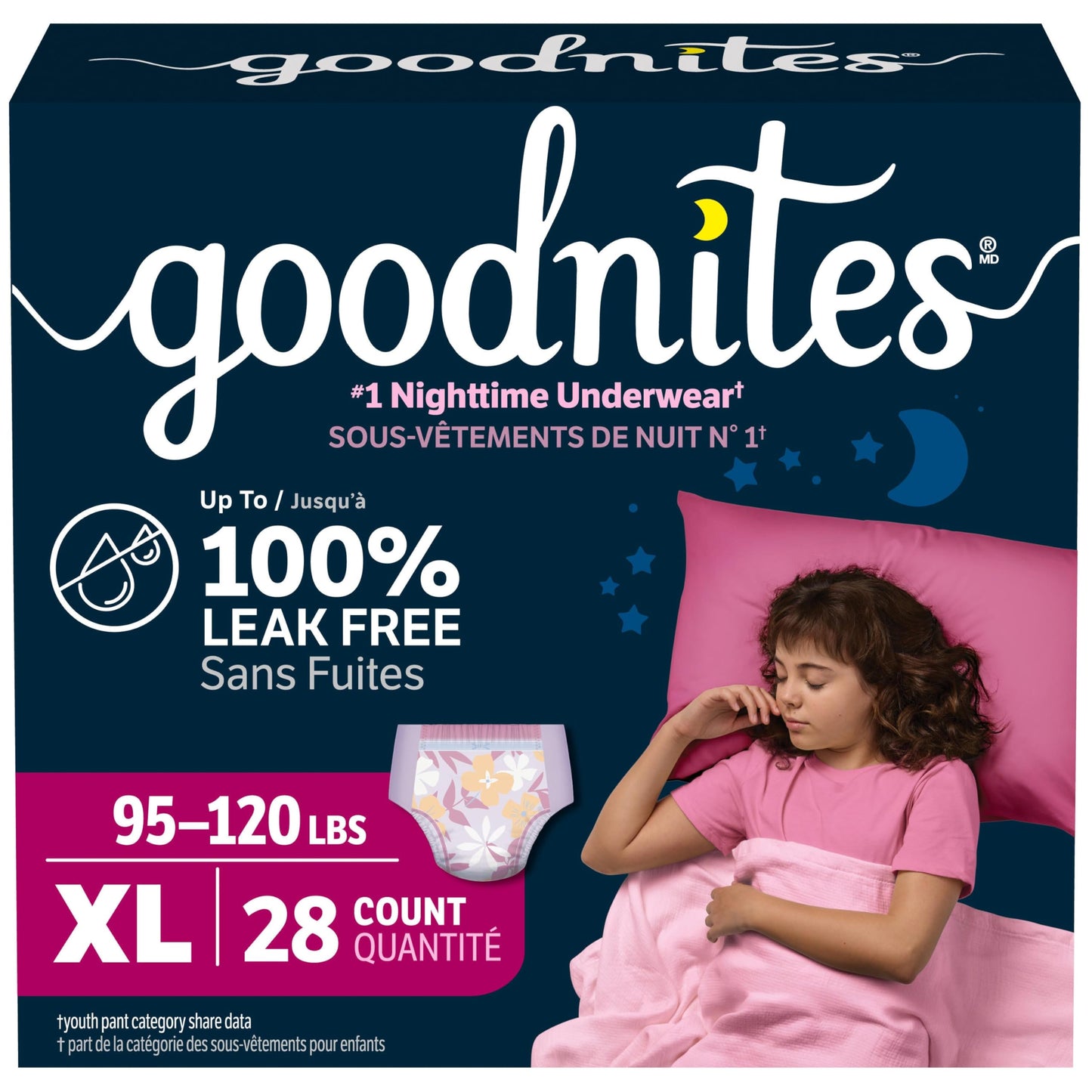 GoodNites Girls' Nighttime Bedwetting Underwear, Extra Large, 28 Ct
