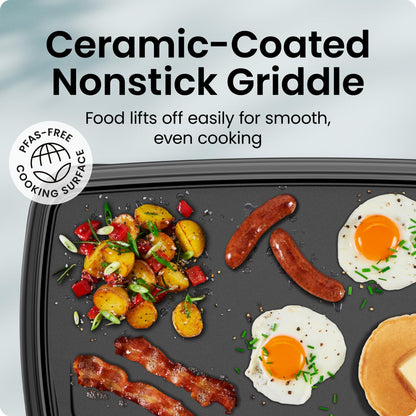 Chefman XL Electric Griddle with Removable Temperature Control, Immersible Flat Top Grill, Burger, Eggs, Pancake Griddle, Nonstick Extra Large Cooking Surface, Slide Out Drip Tray, 25 x 51 CM - Available at All In One Marketplace Canada
