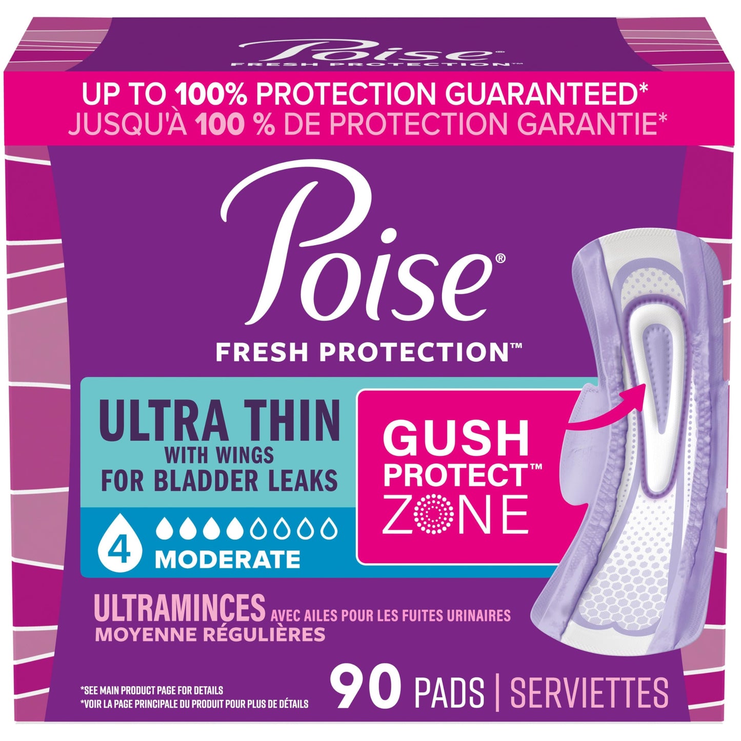 Poise Ultra Thin Incontinence Pads with Wings, Moderate Absorbency, Bladder Control Pads, 90 Count (3 Packs of 30) 🍁 All In One Marketplace Canada