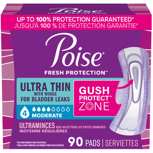 Poise Ultra Thin Incontinence Pads with Wings, Moderate Absorbency, Bladder Control Pads, 90 Count (3 Packs of 30) 🍁 All In One Marketplace Canada Poise
