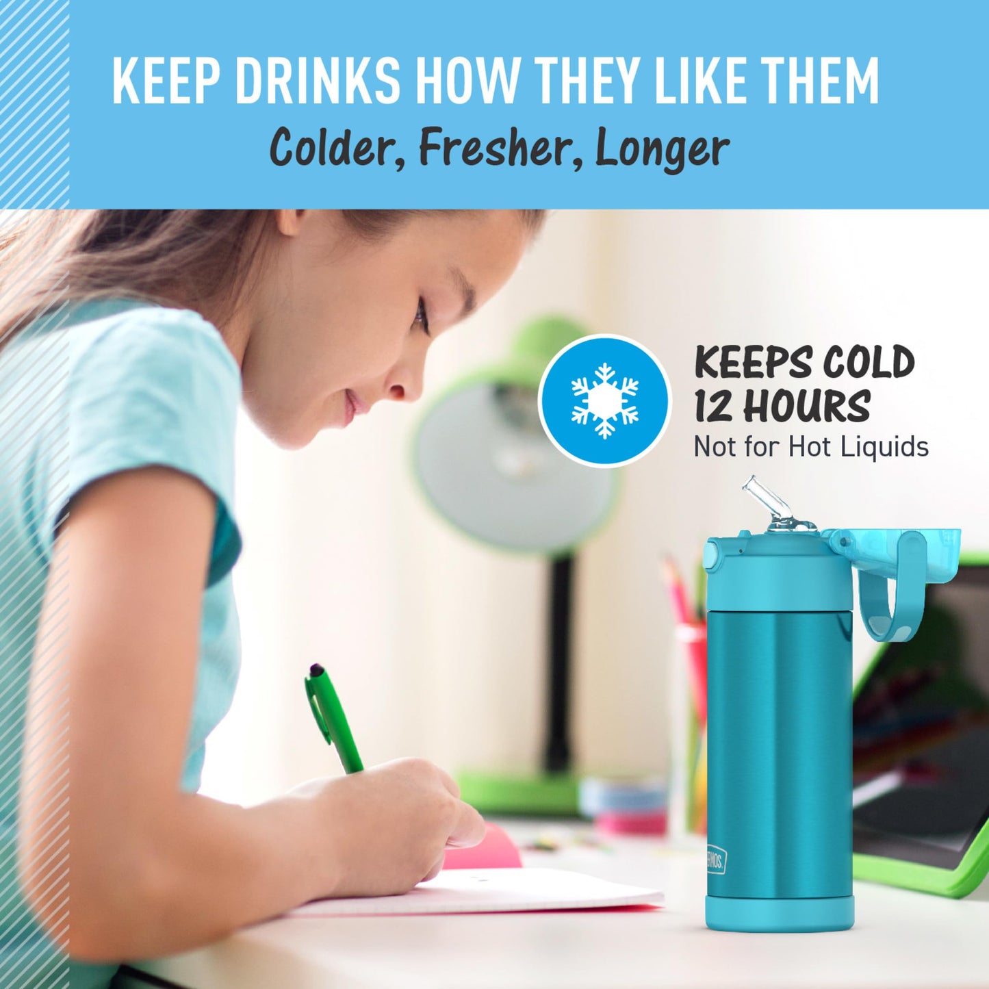 THERMOS FUNTAINER 14 Ounce Stainless Steel Vacuum Insulated Bottle, Teal