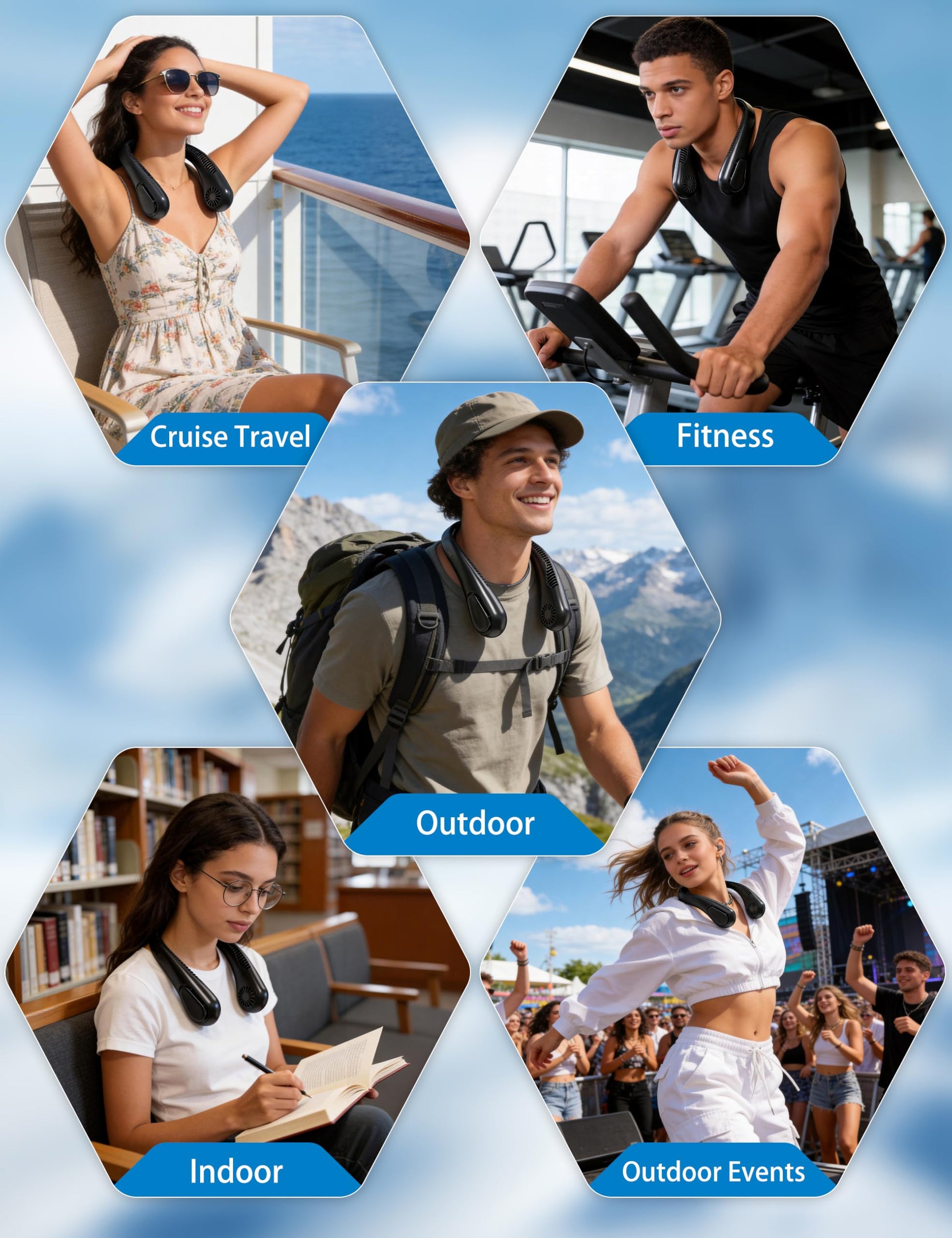 AMACOOL Bladeless Neck Fan Portable Personal Fan 5000mAh Rechargeable Battery Operated Wearable Fan for Women Men Outdoor Sport Travel Patio Garden Work Home Kitchen
