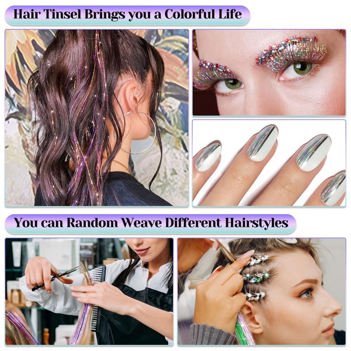 Fairy Hair Tinsel Kit 4000 Hair Glitter Strands 48 Inch Heat Resistant Tinsel Hair Extensions 20 Colors Sparkling Shiny Highlights Hair Tinsel with Tools for Christmas Halloween New Year Cosplay Party' specified 🍁 All In One Marketplace Canada