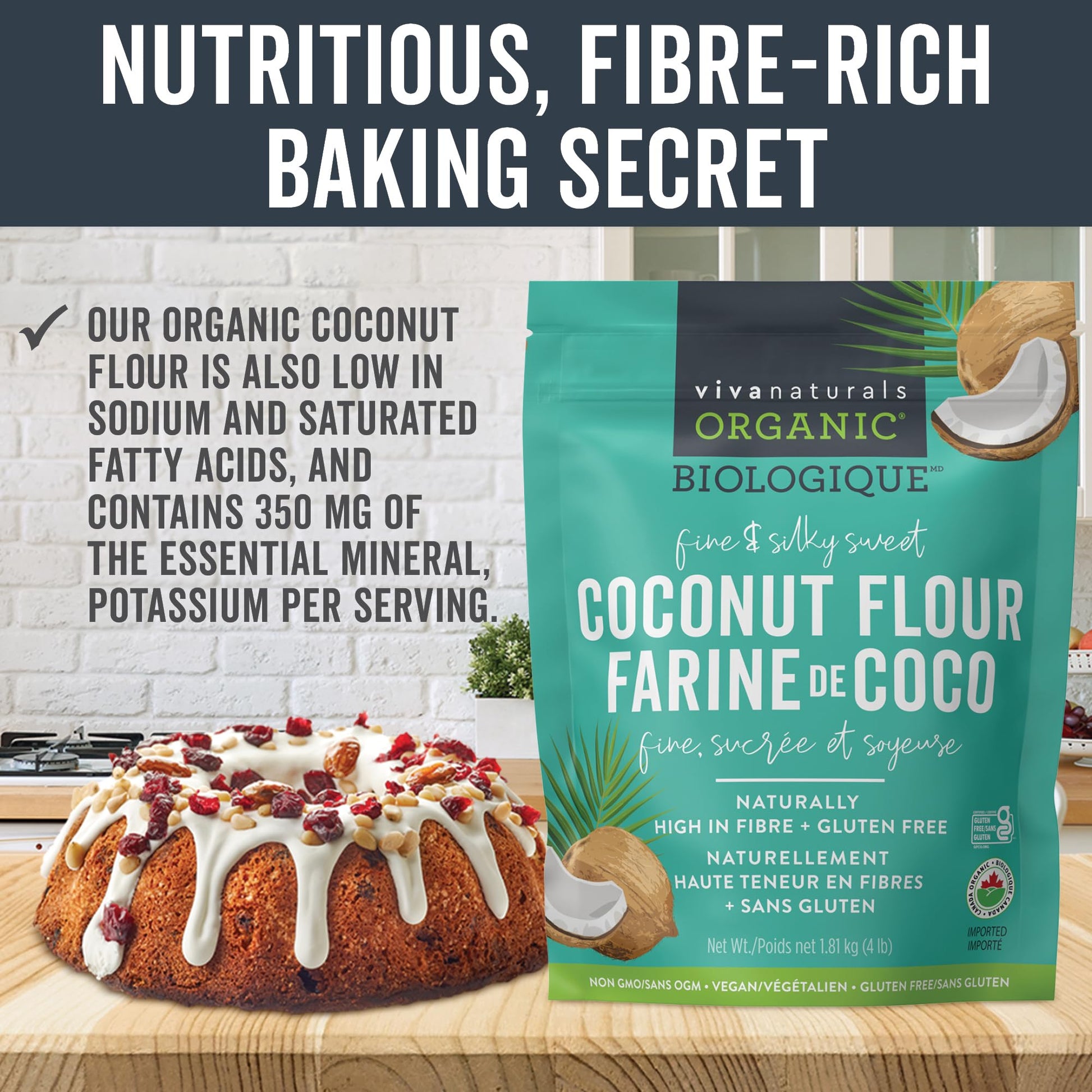 Viva Naturals Organic Coconut Flour, Gluten-Free, Unbleached & Unrefined, 4 LB Viva Naturals