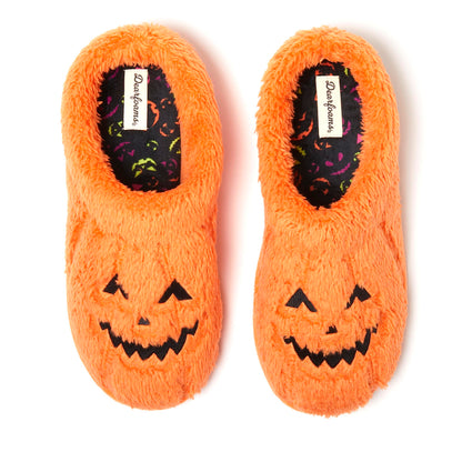 Pantoufles d'Halloween unisexe Dearfoams motif citrouille Jack-o'-lantern, citrouille pour adulte, pointure 48-50 femme / 47-48 homme