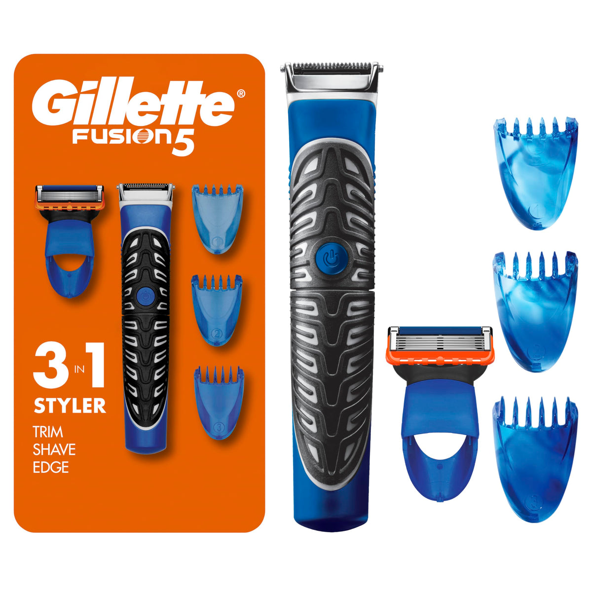 Gillette Fusion5 Styler Facial Hair Trimmer for Men, All-in-One Shave, Trim, and Edge, 1 Gillette Trimmer for Men’s Grooming, with 3 Comb Attachments