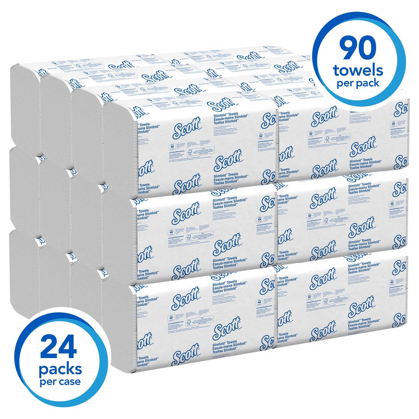 Scott Professional Pro Slimfold Folded Paper Towels, Bulk (04442), Absorbency Pockets, White, for Compatible Kimberly-Clark Professional Dispensers (24 Packs of 90 Sheets, 2,160 Sheet Total) SCOTT PROFESSIONAL