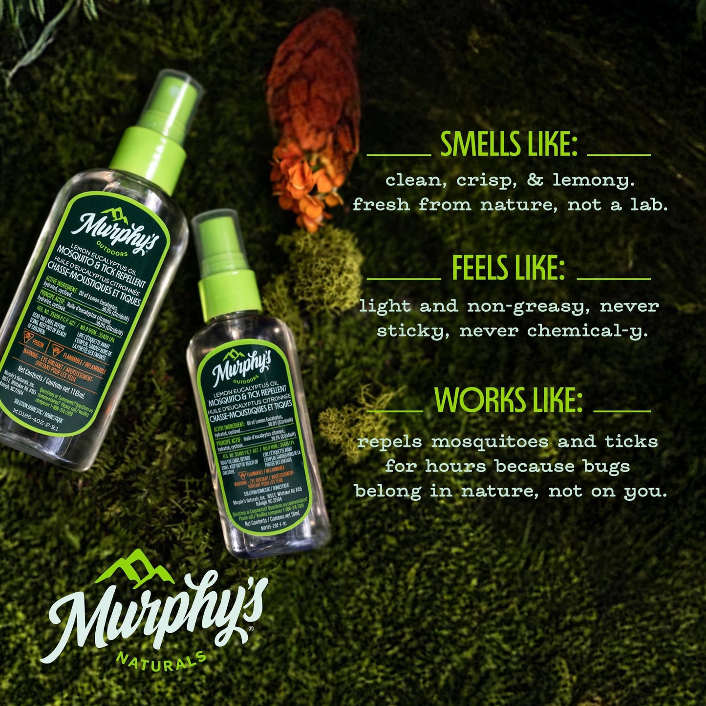Murphy's Outdoors Mosquito & Tick Bug Repellent Spray, Oil of Lemon Eucalyptus for Skin and Outdoor Gear, 118mL Pump, 2-Pack