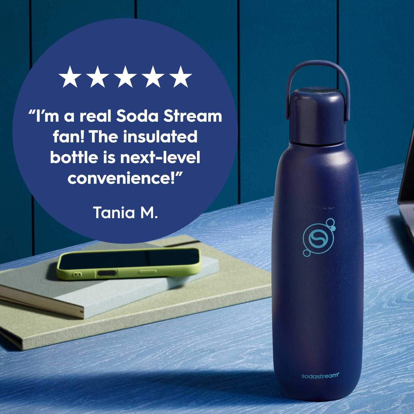 SodaStream - Fizz & Go Cool Bottle | Stainless Steel Carbonating Water Bottle | Keeps Drinks Cold 12 Hrs | Cupholder Friendly | Compatible with Pink CO2 cylinder machines | Blueberry color | 0.9L 🍁 All In One Marketplace Canada