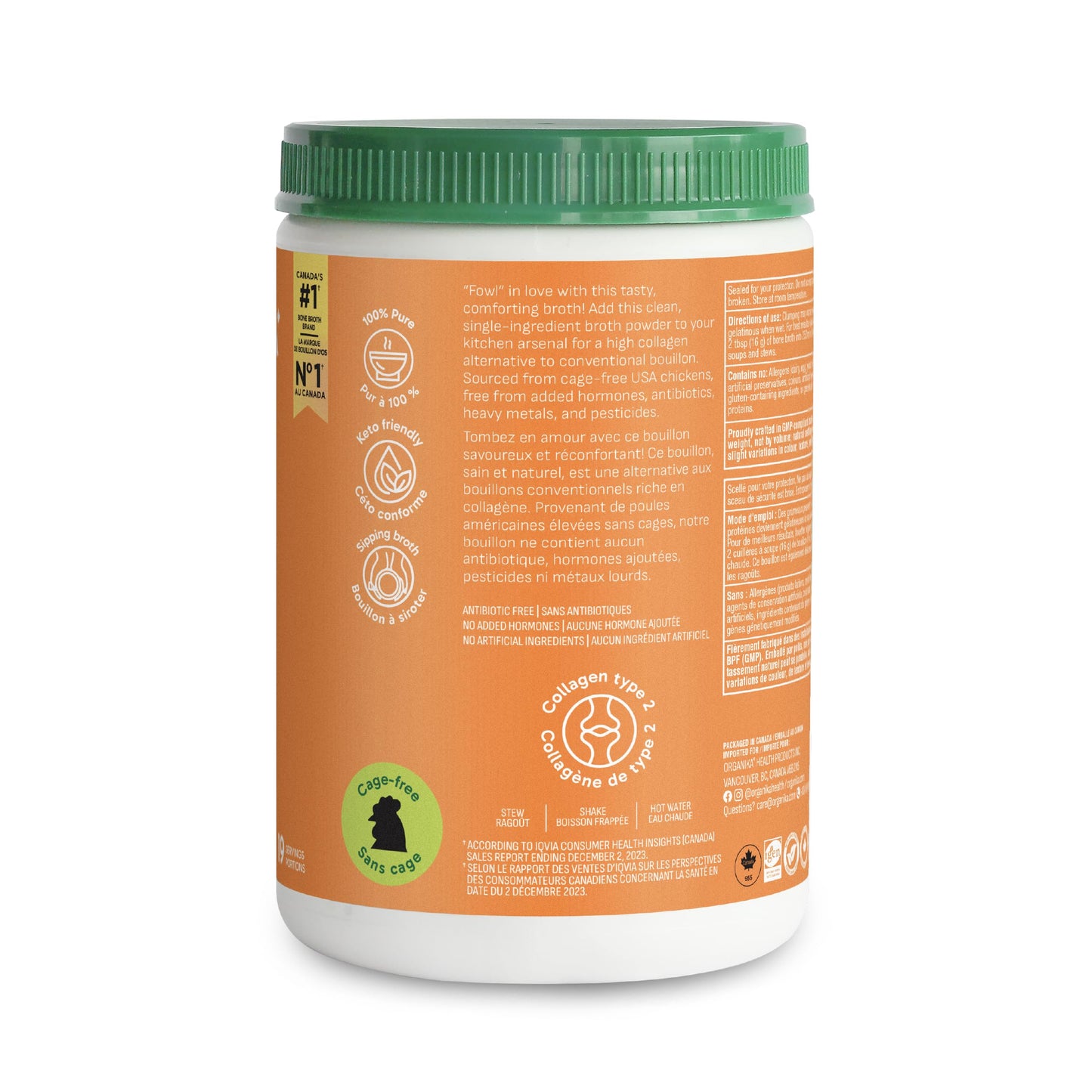 Organika Chicken Bone Broth Powder – 300g | 15g Protein, Low-Sodium, Keto-Friendly, Canadian-Made