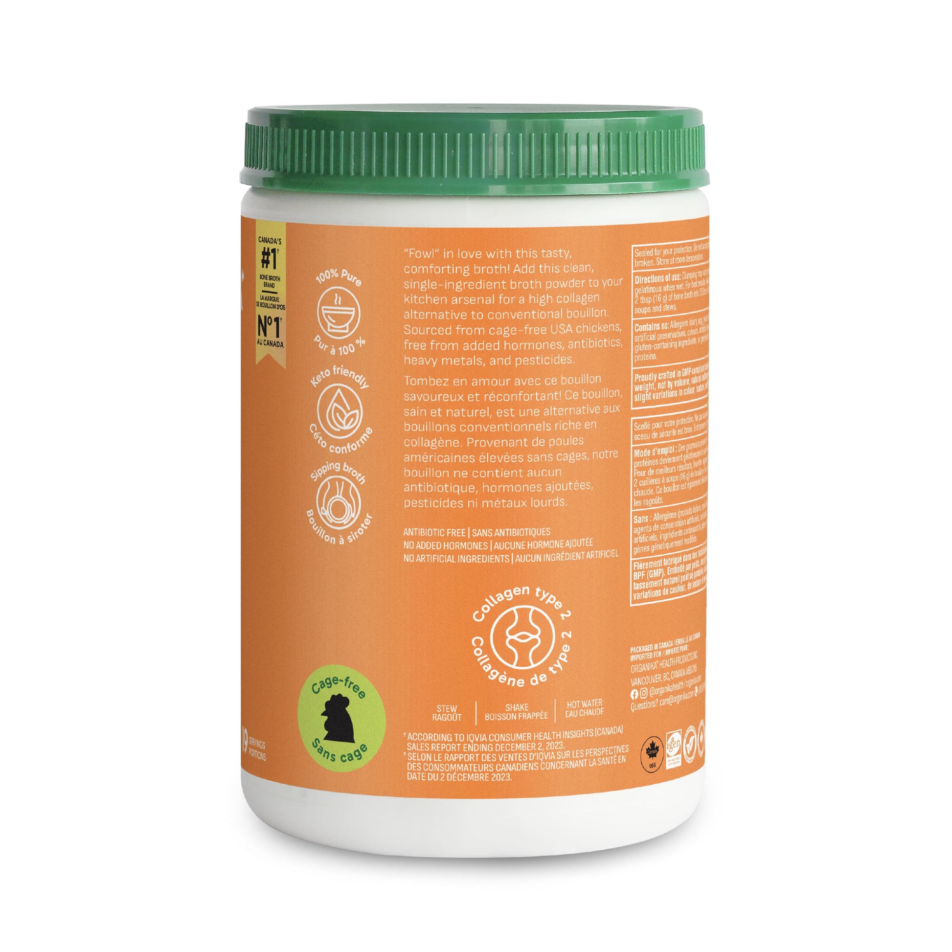 Organika Chicken Bone Broth Powder – 300g | 15g Protein, Low-Sodium, Keto-Friendly, Canadian-Made