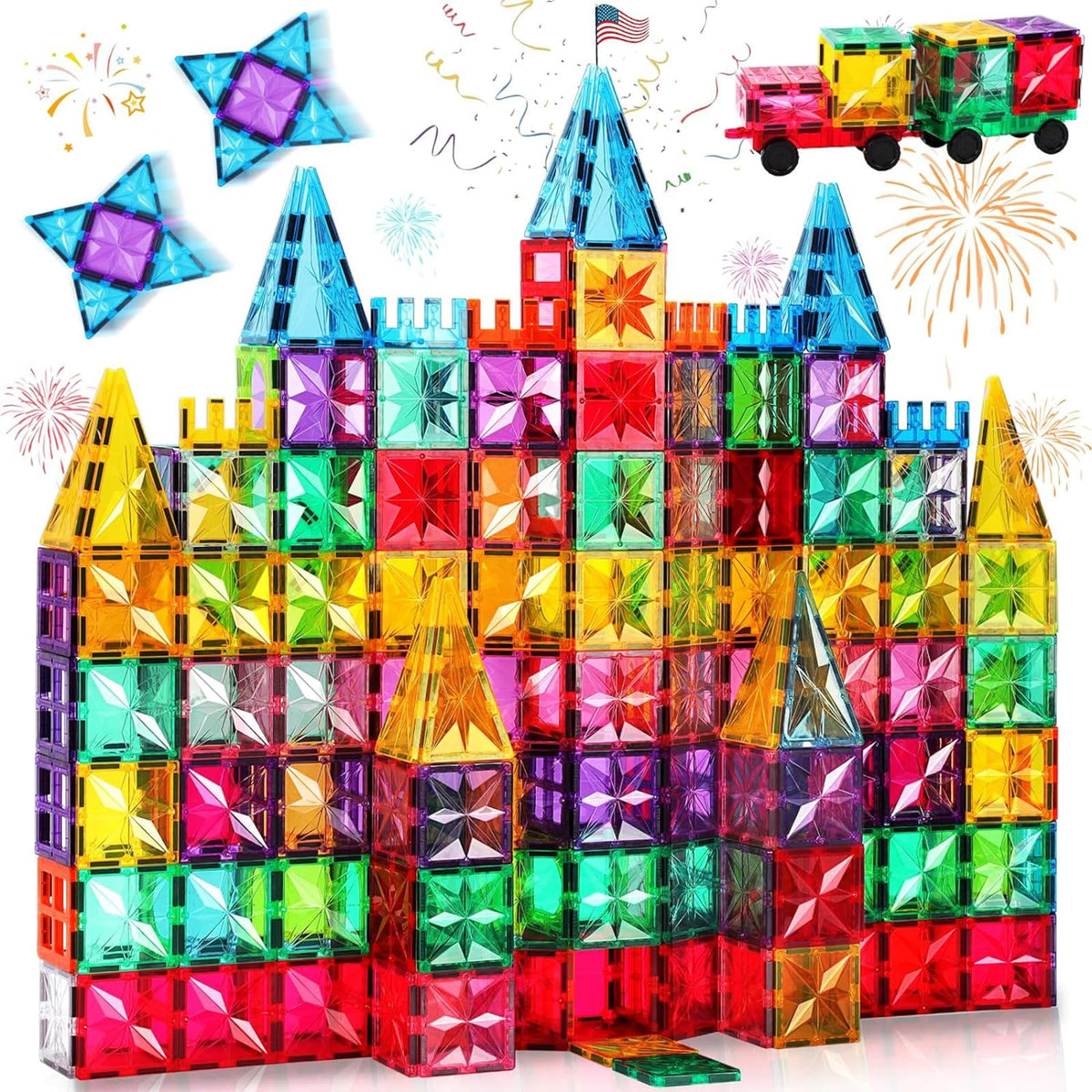 Palano Magnetic Tiles,100PCS Star Magnetic Building Blocks Toy for Ages 3+,Magnetic Tiles for Toddlers Gifts,Montessori Toys,STEM Toys Christmas Toy Gift for Kids Boys and Girls 🍁 All In One Marketplace Canada