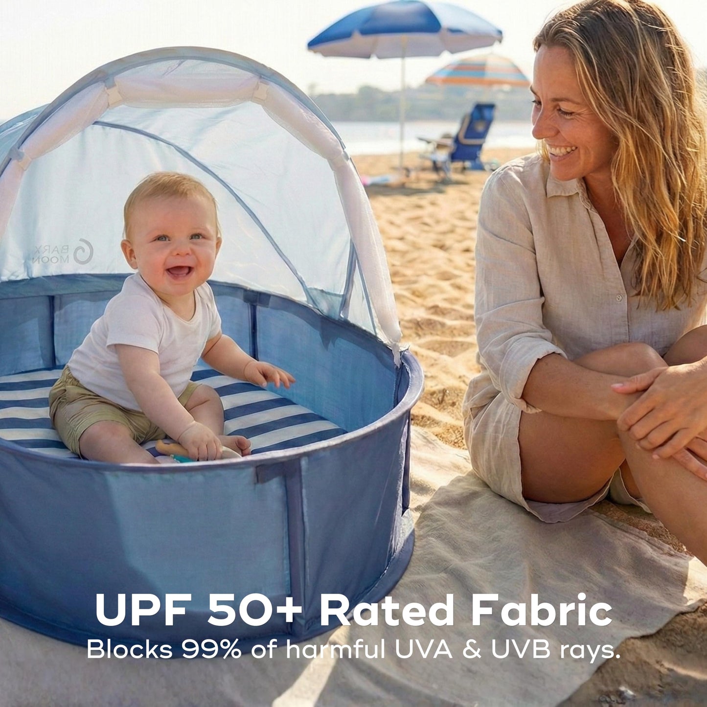 Babymoov Babyni Anti-UV Infant Pop-Up Tent, Portable Baby Beach Shelter with UPF 50+ Sun Protection, Ventilated Outdoor Canopy, Floor Mat, Sensory Details & Travel Bag, Marine Babymoov