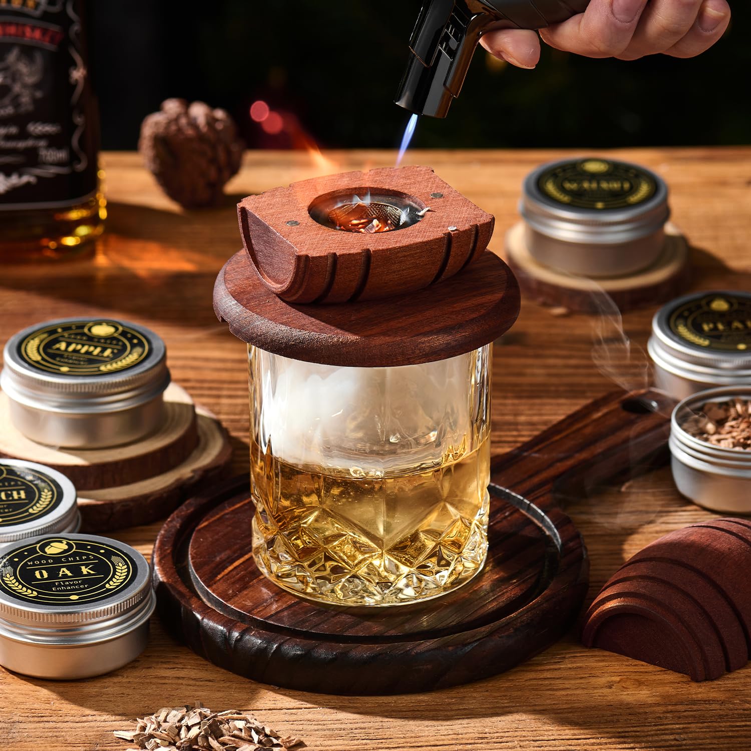 Whiskey Smoker Kit with Torch - 6 Flavors Wood Chips, 2 Glasses, 2 Ice Ball Molds - Cocktail Smoker Infuser Kit, Old Fashioned Drink Smoker Kit, Birthday Bourbon Whiskey Gifts for Men,Dad(NO Butane) - Available at All In One Marketplace Canada