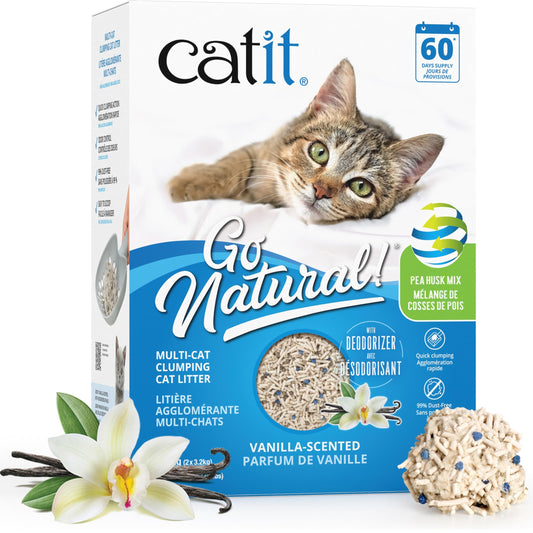 Catit Go Natural Pea Husk Multi-Cat Clumping Cat Litter, Vanilla, 6.4 kg, Dust Free & Lightweight Cat Litter, Cat Liter, Cat Litter Clumping, Bentonite Clay