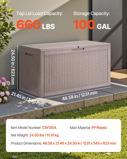 VEVOR Outdoor Storage Box, 100 Gallon Resin Deck Box, Backyard Outside Toy and Towel Storage Cabinet Waterproof, for Patio Furniture Cushions, Garden Tools, Pool Supplies & Package Delivery 🍁 All In One Marketplace Canada